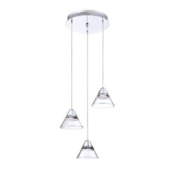Stylish GEO 3-Light Chrome LED Pendant Light with Clear Acrylic Shades - Modern Lighting Solution