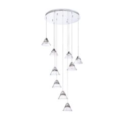 Stylish GEO 9-Light Chrome LED Pendant with Clear Acrylic Shades - Modern Lighting Solution