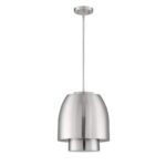 Satin Nickel 3-Light Pendant - Kendall Lighting SPRIZZO Series, Metal Shade, Adjustable Height