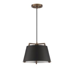 SKY Black & Brass 1-Light Pendant | Stylish Medium Base Fixture | Metal Shade & 10ft Braided Wire