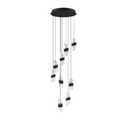 Stylish 9-Light Adjustable LED Pendant Pan - Kendall Lighting Silhouettes, Matte Black Finish