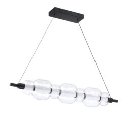 TRAVARE Black LED Bar Pendant Light with Borosilicate Glass Shades - Modern, Adjustable Height