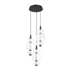 Modern SOLICA 3-Light LED Pendant in Black with Adjustable CCT & Borosilicate Glass Shades