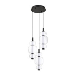 Modern SOLICA 3-Light LED Pendant in Black with Adjustable CCT & Borosilicate Glass Shades