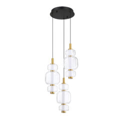 SOLICA 3-Light Brass LED Pendant Light with Adjustable CCT & Borosilicate Glass Shades