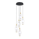 Elegant SOLICA 5-Light Brass LED Pendant with Adjustable CCT & Borosilicate Glass Shades