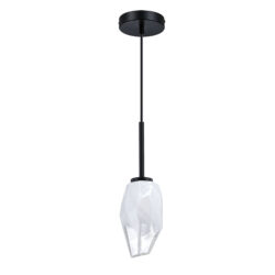 SOREN 1-Light Pendant in Black Finish with Sculpted Ice Glass Shade - LED Compatible, Elegant Lighting