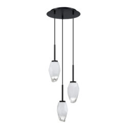 SOREN 3-Light G9 Pendant Light - Black Finish, Sculpted Ice Glass, LED Compatible