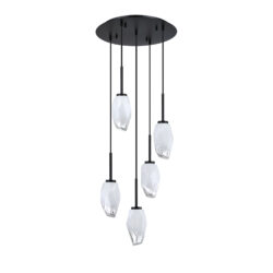 SOREN 5-Light Pendant with Sculpted Ice Glass Shades - Black Finish, LED Compatible Lighting