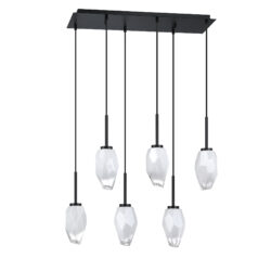 SOREN 6-Light Rectangular Pan Pendant | Black Finish & Ice Glass Shades | LED Compatible Lighting