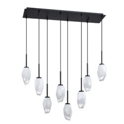 SOREN 8-Light Rectangular Black Chandelier with Sculpted Ice Glass Shades - LED Compatible