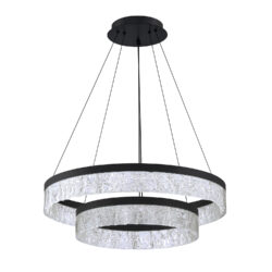 ARCTIC ICE 2-Tier LED Pendant: Modern Ice Glass & Black Finish Lighting for Elegant Spaces