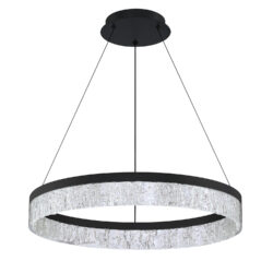 ARCTIC ICE Single Tier LED Pendant - Black Finish with Acrylic Ice Glass Ring - 31W Integrated Bulb