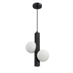 “Elegant ORBITRON 2-Light Pendant - Black Finish with Opal White Glass Globes - Adjustable Cord”