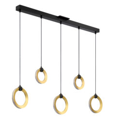 Stylish 5-Light LED Pendant Bar - Black & Brass Finish, Modern CIRCOLS Series Lighting