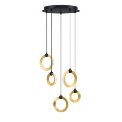 Modern CIRCOLS 5-Light LED Pendant in Black & Brass - Elegant Lighting for Any Space