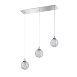 Solaro 3-Light Chrome Pendant Bar with Mesh Shades & Crystal Insets - Modern Lighting Fixture