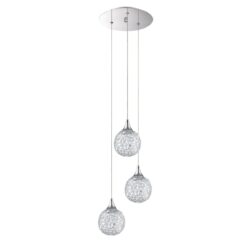 3-Light Chrome Pendant Light with Mesh Shades & Crystal Inserts - SOLARO Series by Kendall Lighting