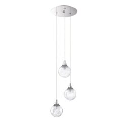 Modern FYBRA 3-Light Chrome Pendant with Clear Glass Globes & Stretched Fibers - Stylish Lighting Upgrade