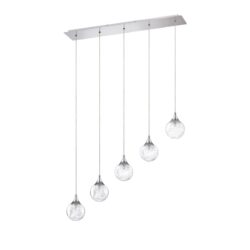 Stylish FYBRA 5-Light Chrome Pendant Bar with Glass Fibers & Globes - Modern Lighting Solution