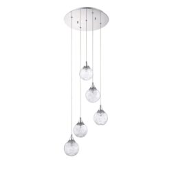 FYBRA 5-Light Chrome Pendant Lighting with Glass Globes – Stylish Modern Fixture for Home Décor