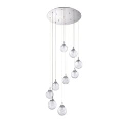 FYBRA Series 9-Light Chrome Pendant - Stretched Glass Fibers in Elegant Globes | Kendall Lighting