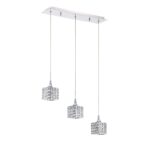 SHIMERA 3-Light Chrome Pendant Bar with Crystal Shades - Modern Ceiling Fixture with G9 Bulbs