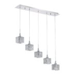 SHIMERA 5-Light Chrome Pendant Bar with Crystal Shades - Modern Lighting for Stylish Spaces