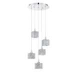 SHIMERA 5-Light Chrome Pendant - Crystal Shades & G9 Bulbs - Stylish Lighting for Modern Homes