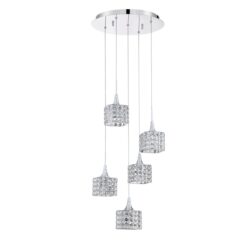 SHIMERA 5-Light Chrome Pendant - Crystal Shades & G9 Bulbs - Stylish Lighting for Modern Homes