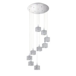 Luxurious SHIMERA 9-Light Chrome Pendant with Crystal Shades | Modern Lighting Design