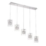 Politan 5-Light Chrome Pendant Bar | Optic Crystal & Glass Shades | Adjustable Height Lighting