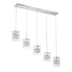 Politan 5-Light Chrome Pendant Bar | Optic Crystal & Glass Shades | Adjustable Height Lighting