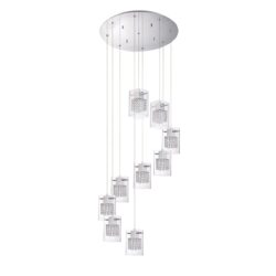 Politan 9-Light Chrome Pendant with Crystal Chains - Modern Lighting for Elegant Spaces