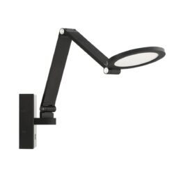 ROUNDO Black LED Swing Arm Wall Light - Modern Metal Design, Adjustable 21 Reach, Integrated 9W LED