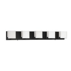 Kendall Lighting VEGA 5-Light Black Vanity Light with White Glass for Stylish Home Decor