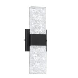 Kendall Lighting GLACIER LED Black Vanity Light with Frosted Icelandic Rock Glass and Dimmable Features