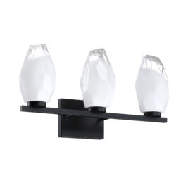 Kendall Lighting Soren 3-Light Black Vanity Light with Sculpted Ice Glass Shade - Modern Home Illumination