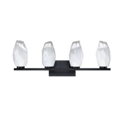 SOREN 4-Light Black Vanity Light with Clear Sculpted Ice Glass Shade - Modern Steel Lighting Fixture