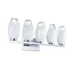 Kendall Lighting Soren 5-Light Chrome Vanity Light with Ice Glass Shades for Modern Elegance