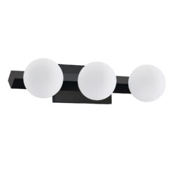 Kendall Orbitron 3-Light Black Vanity with Opal Glass Globes - Stylish G9 Fixture for Modern Bathrooms