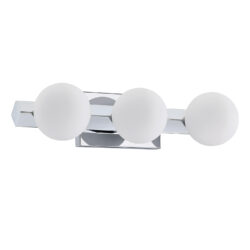 Kendall Lighting Orbitron 3-Light Chrome Vanity with Opal White Glass Globes for Modern Elegance