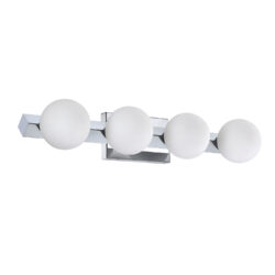 Kendall Lighting Orbitron 4-Light Chrome Vanity with Opal White Glass Globes for Modern Elegance