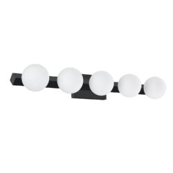 Kendall Lighting Orbitron 5-Light Black Vanity with Opal White Glass Globes for Stylish Decor