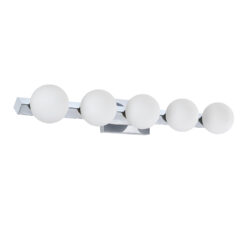 Kendall Lighting ORBITRON 5-Light Chrome Vanity with Opal White Glass Globes and G9 Bulbs