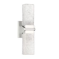 Kendall Lighting Chrome LED Vanity Light with Water Grain Glass Shade - Dimmable Two-Light Sconce