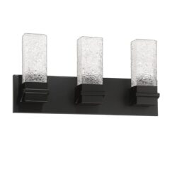 Kendall Lighting ICE 3-Light LED Vanity Light Black Finish Rectangular Glass Dimmable Fixture