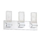 Kendall Lighting ICE 3-Light LED Vanity Light Chrome Finish Dimmable with Water Grain Glass Shade
