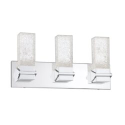 Kendall Lighting ICE 3-Light LED Vanity Light Chrome Finish Dimmable with Water Grain Glass Shade