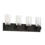 Kendall Lighting ICE 4-Light LED Black Vanity Light with Water Grain Glass for Modern Bathrooms